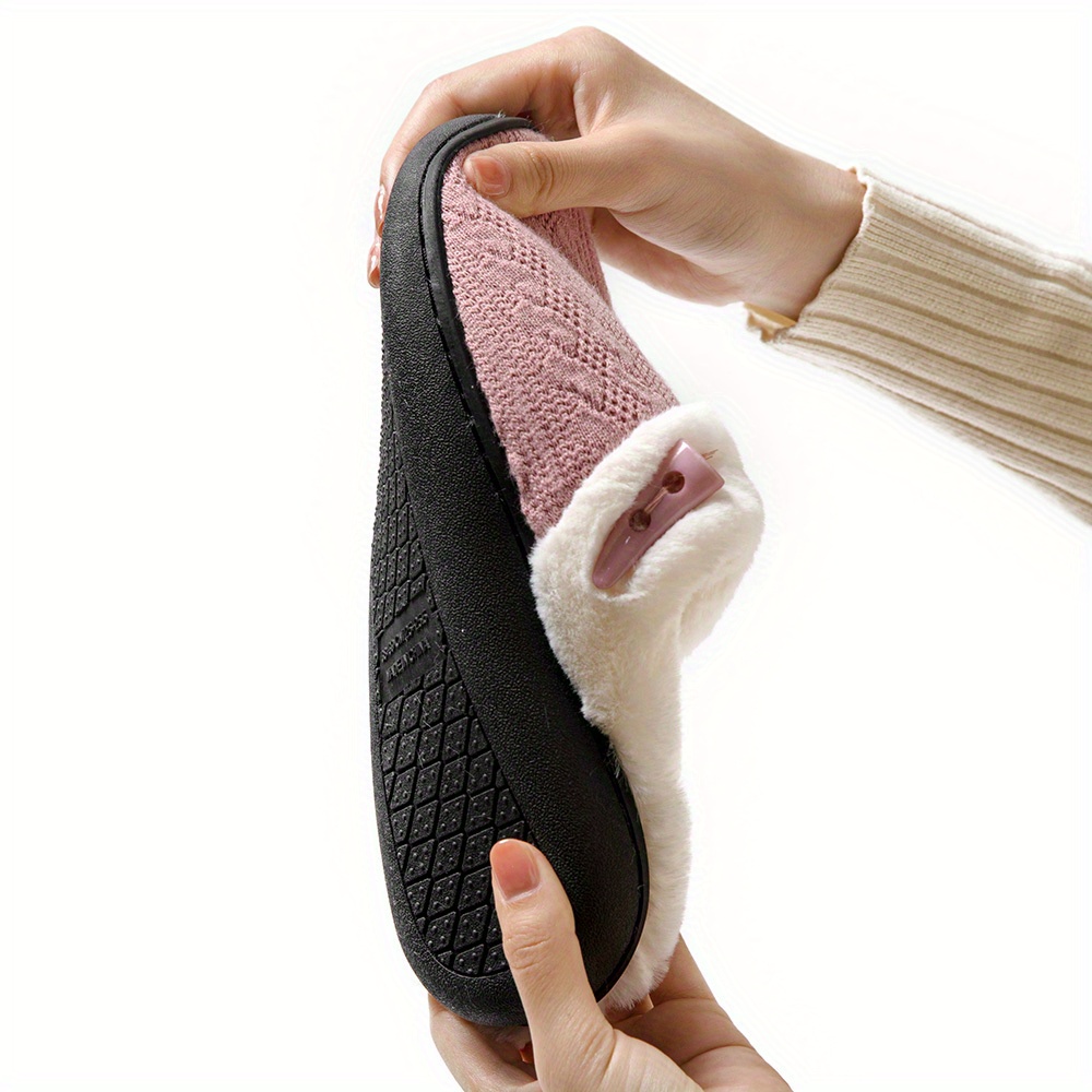 knit design soft plush cozy house slippers anti skid slip on shoes indoor for men winter shoes details 1