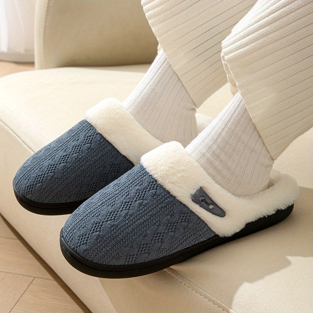 knit design soft plush cozy house slippers anti skid slip on shoes indoor for men winter shoes details 6