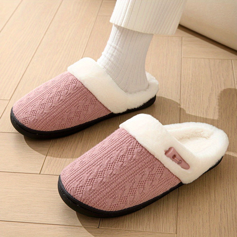 knit design soft plush cozy house slippers anti skid slip on shoes indoor for men winter shoes details 8