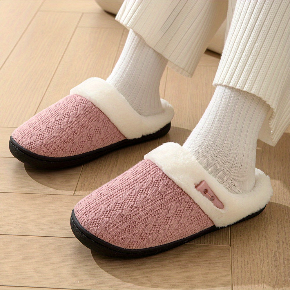 knit design soft plush cozy house slippers anti skid slip on shoes indoor for men winter shoes details 10