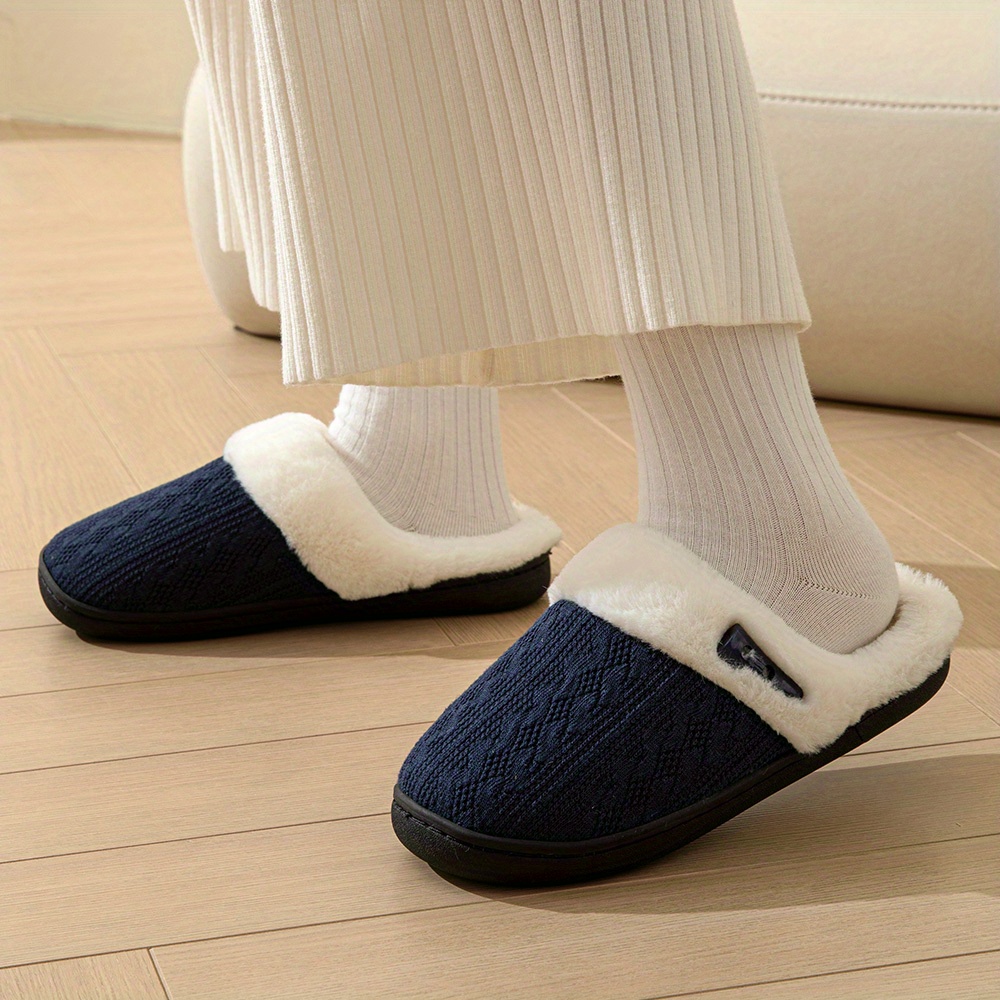 knit design soft plush cozy house slippers anti skid slip on shoes indoor for men winter shoes details 11