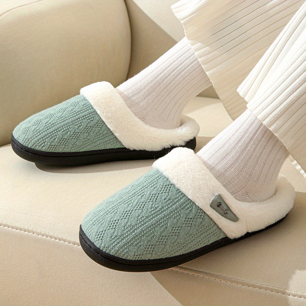 knit design soft plush cozy house slippers anti skid slip on shoes indoor for men winter shoes details 14