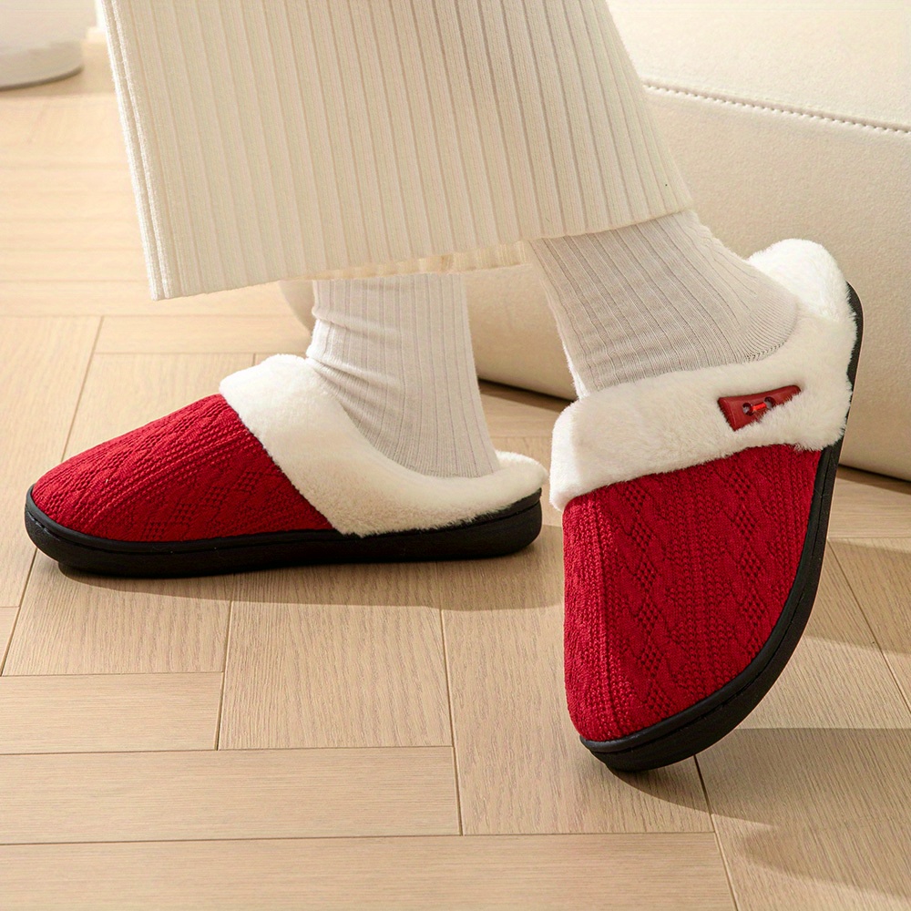 knit design soft plush cozy house slippers anti skid slip on shoes indoor for men winter shoes details 17