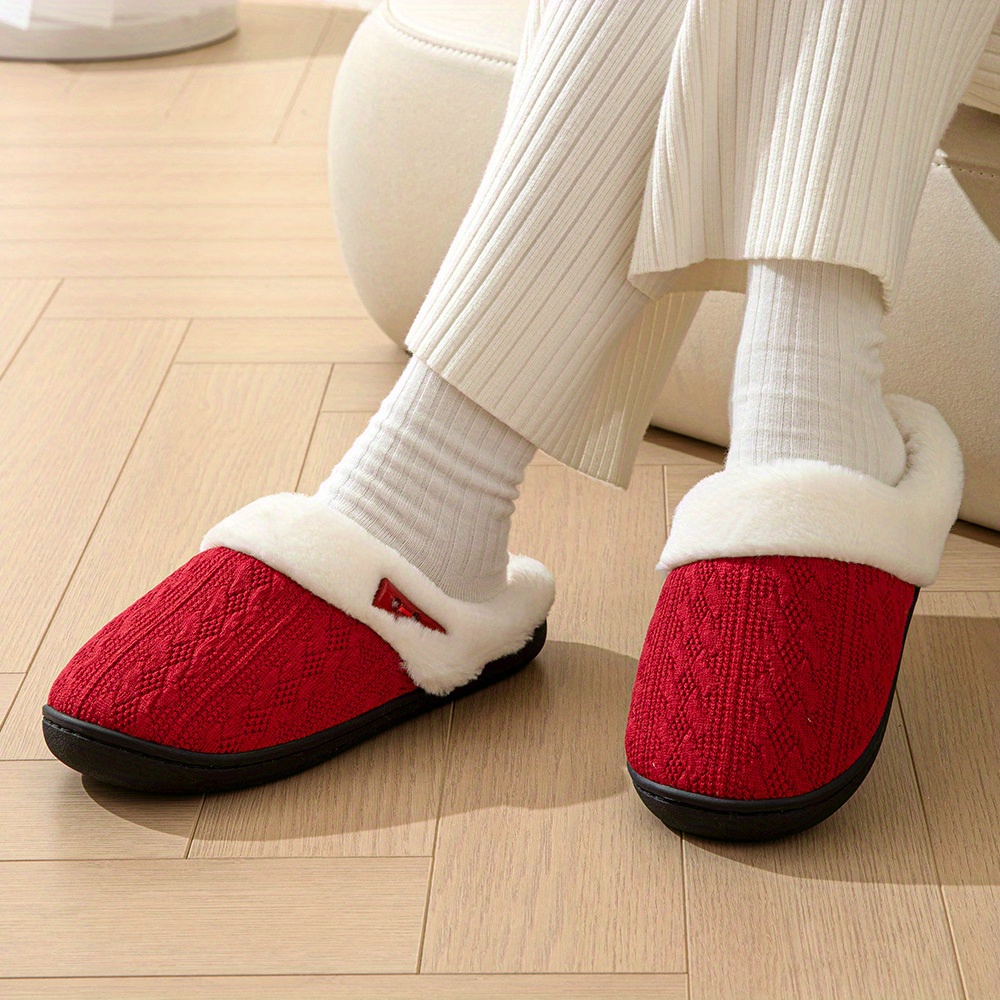 knit design soft plush cozy house slippers anti skid slip on shoes indoor for men winter shoes details 18