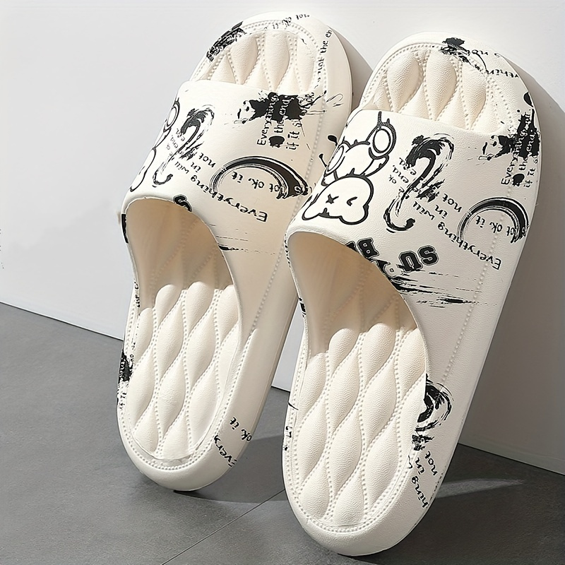 print cartoon animal eva men slippers summer thick platform soft heel non slip sole home indoor man bathroom slides details 0