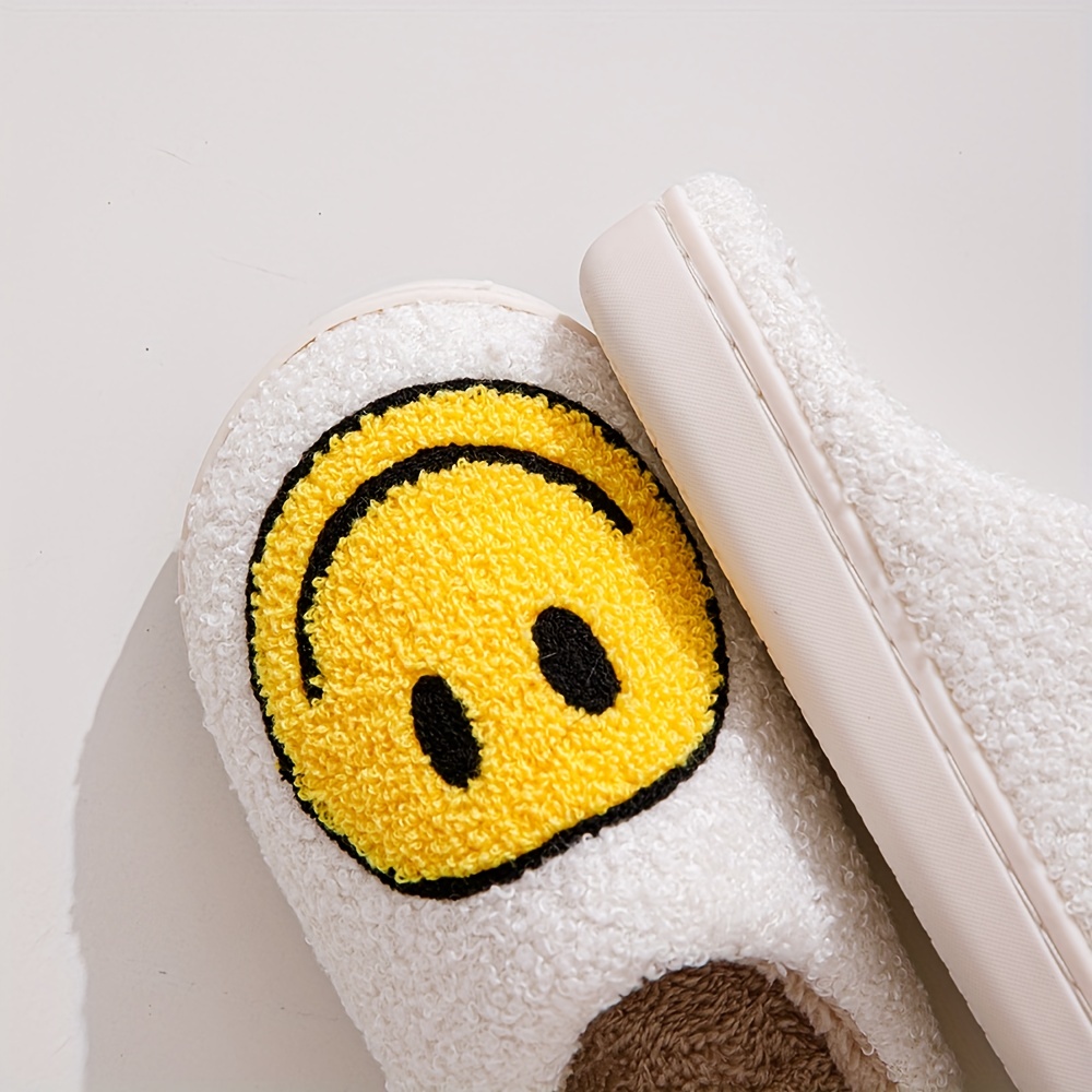 smiling face design soft plush cozy house slippers anti skid slip on shoes indoor for men and women winter shoes details 0