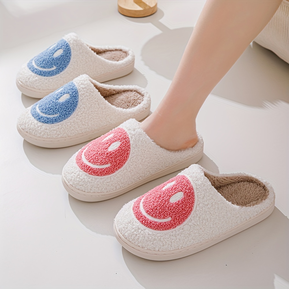 smiling face design soft plush cozy house slippers anti skid slip on shoes indoor for men and women winter shoes details 2