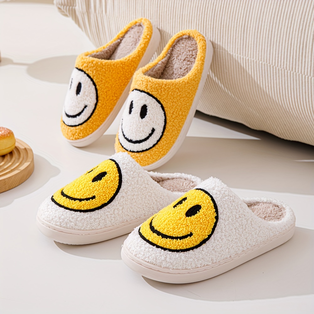 smiling face design soft plush cozy house slippers anti skid slip on shoes indoor for men and women winter shoes details 3