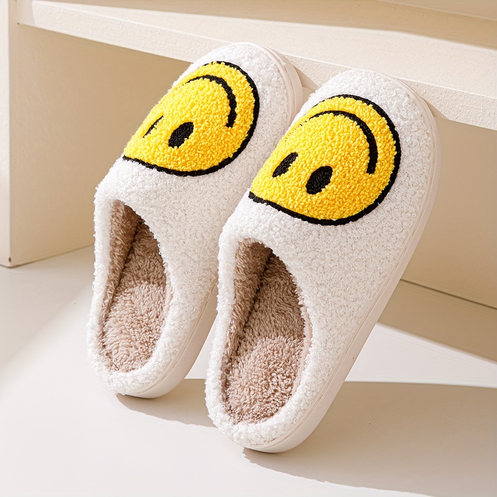 smiling face design soft plush cozy house slippers anti skid slip on shoes indoor for men and women winter shoes details 5