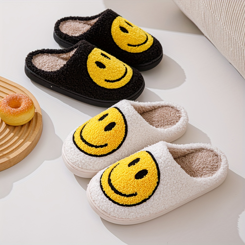 smiling face design soft plush cozy house slippers anti skid slip on shoes indoor for men and women winter shoes details 6