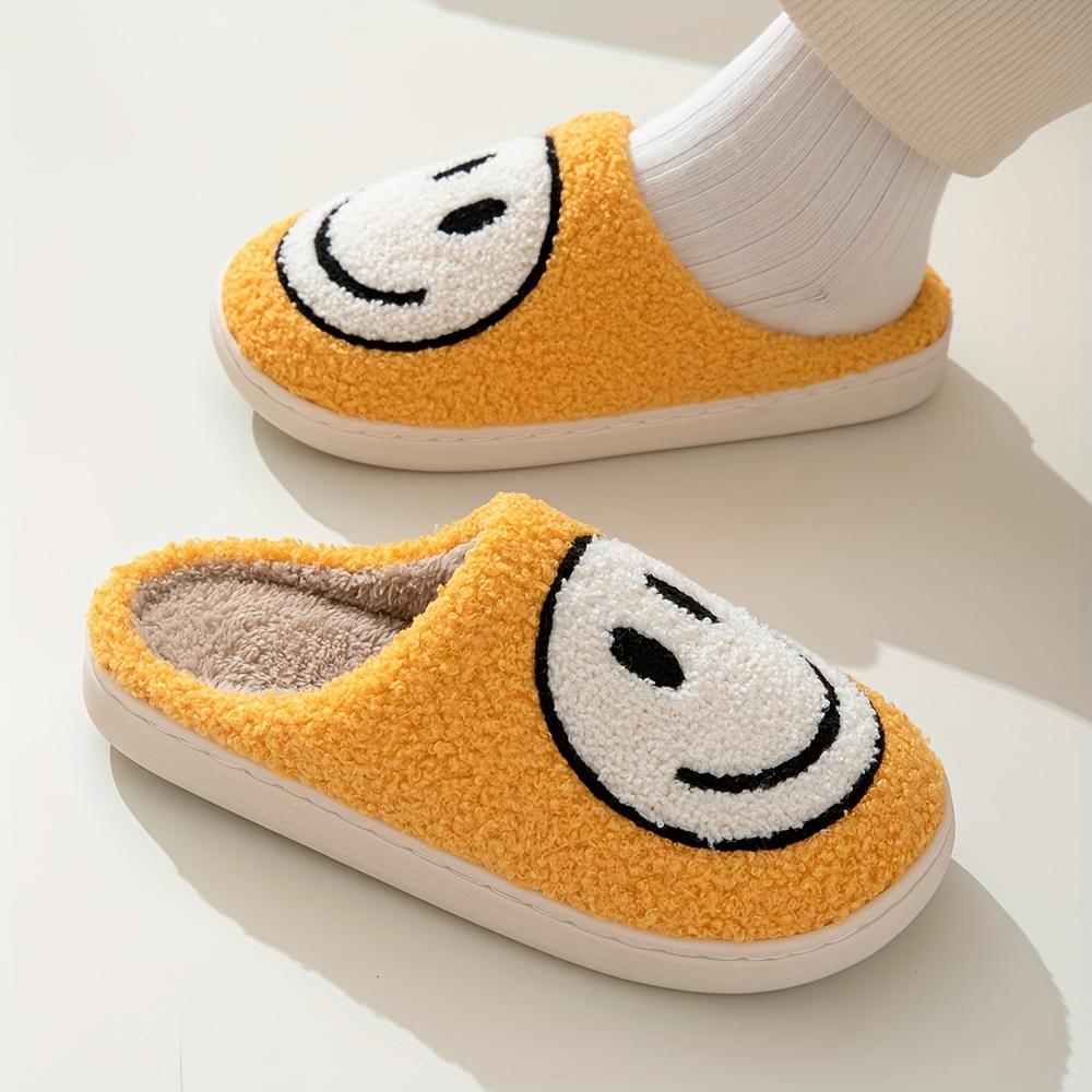 smiling face design soft plush cozy house slippers anti skid slip on shoes indoor for men and women winter shoes details 8