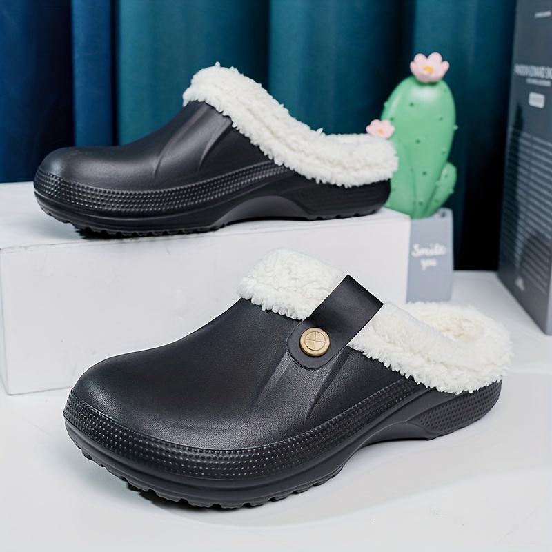 mens waterproof fuzz lined clogs soft plush cozy house slippers anti skid slip on shoes indoor for men winter shoes details 0