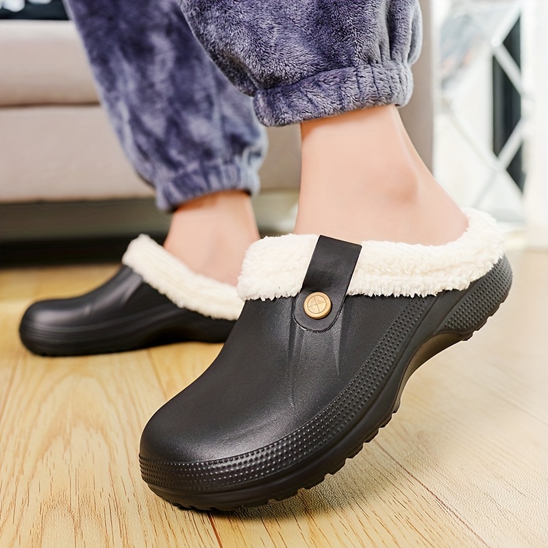 mens waterproof fuzz lined clogs soft plush cozy house slippers anti skid slip on shoes indoor for men winter shoes details 7