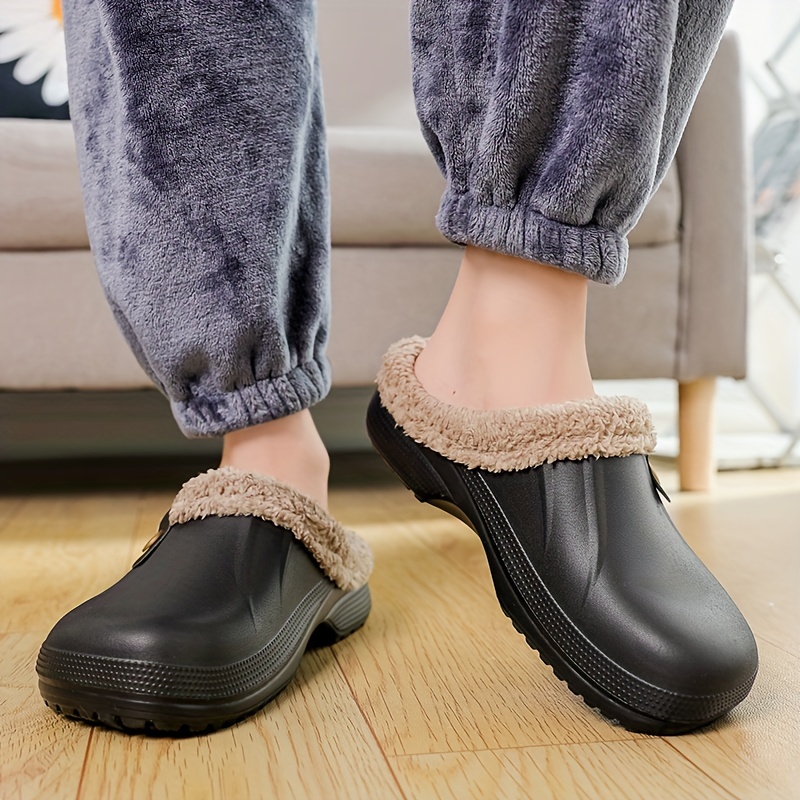 mens waterproof fuzz lined clogs soft plush cozy house slippers anti skid slip on shoes indoor for men winter shoes details 8