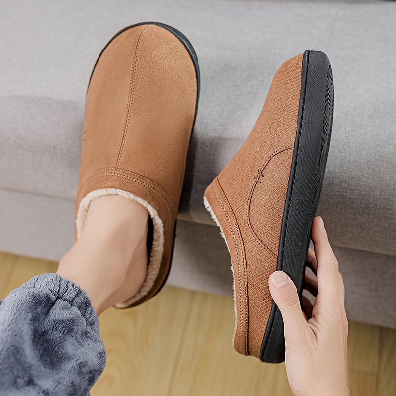 mens soft plush cozy house slippers lightweight breathable anti skid slip on shoes with fuzzy lining and suede uppers for indoor walking autumn and winter details 5