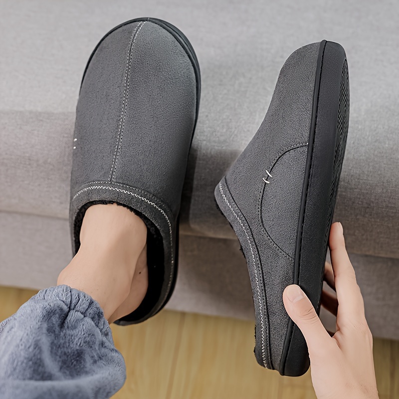 mens soft plush cozy house slippers lightweight breathable anti skid slip on shoes with fuzzy lining and suede uppers for indoor walking autumn and winter details 6