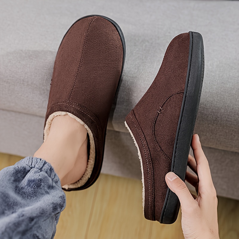 mens soft plush cozy house slippers lightweight breathable anti skid slip on shoes with fuzzy lining and suede uppers for indoor walking autumn and winter details 7