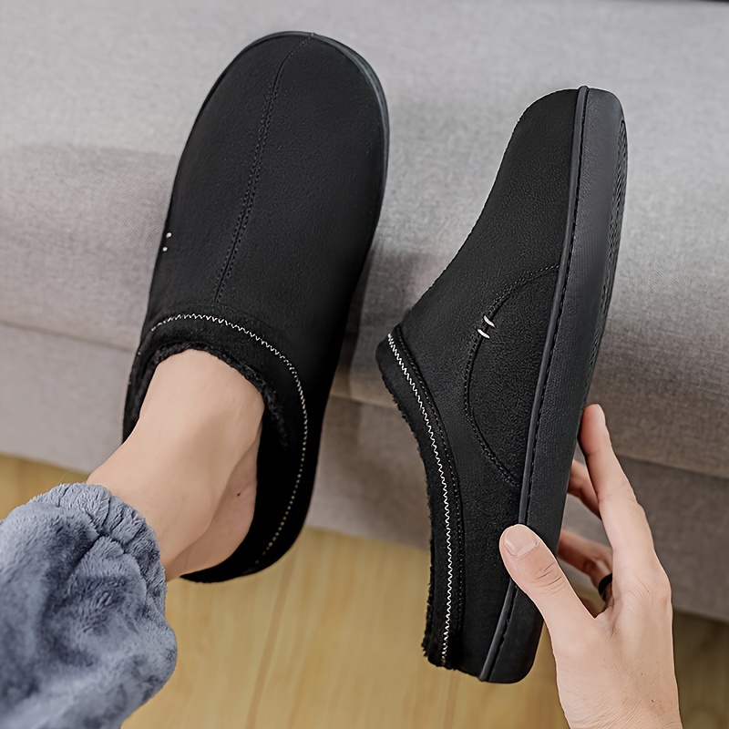 mens soft plush cozy house slippers lightweight breathable anti skid slip on shoes with fuzzy lining and suede uppers for indoor walking autumn and winter details 8