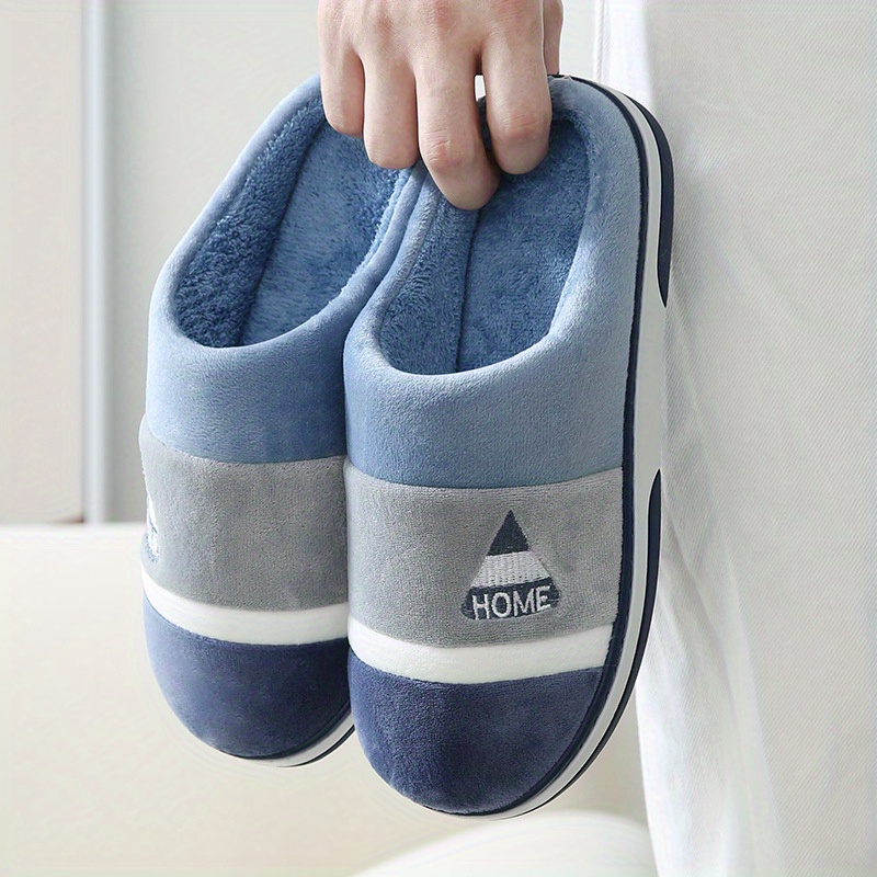 color block cozy house slippers anti skid slip on shoes indoor for men winter shoes details 1