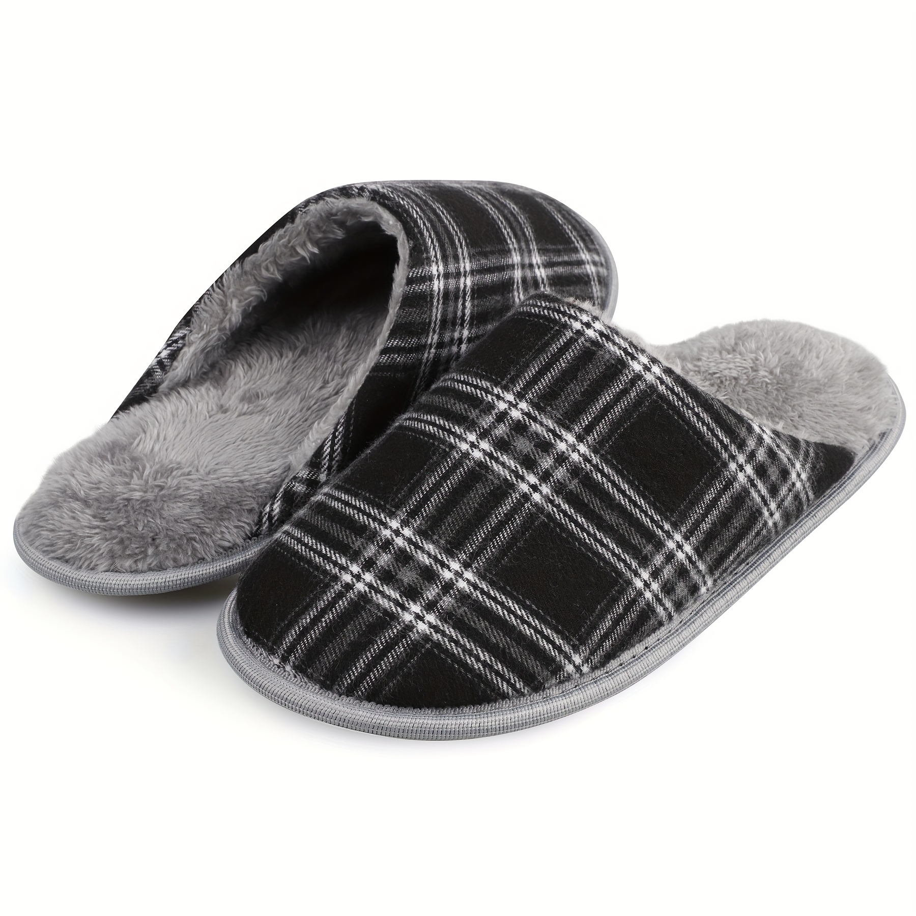 plaid home slippers soft cozy house slippers anti skid slip on shoes indoor for men winter shoes details 1