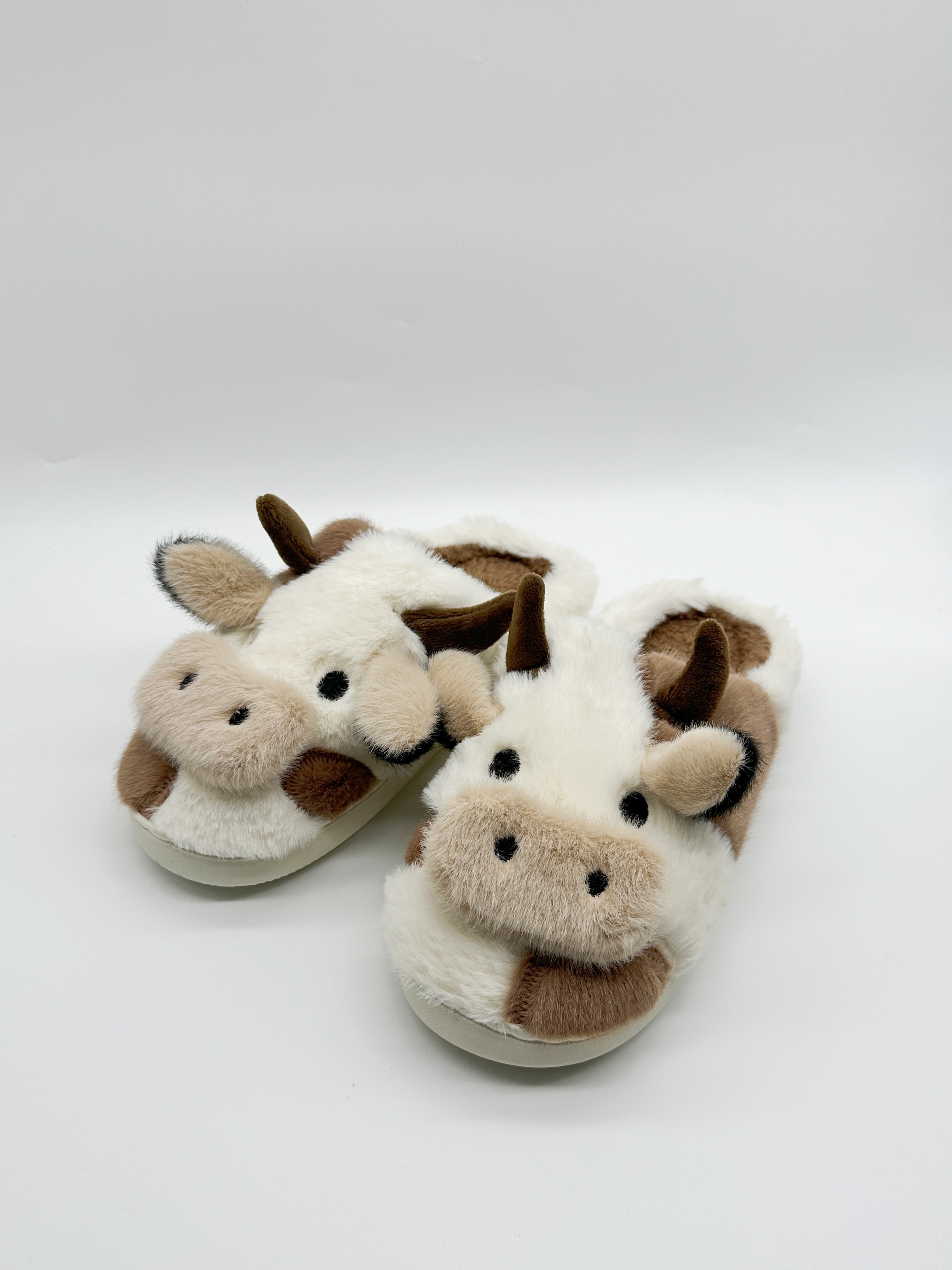 mens casual cartoon cow design warm furry plush lining slip on slides comfortable soft sole non slip open back house slippers for indoor details 1