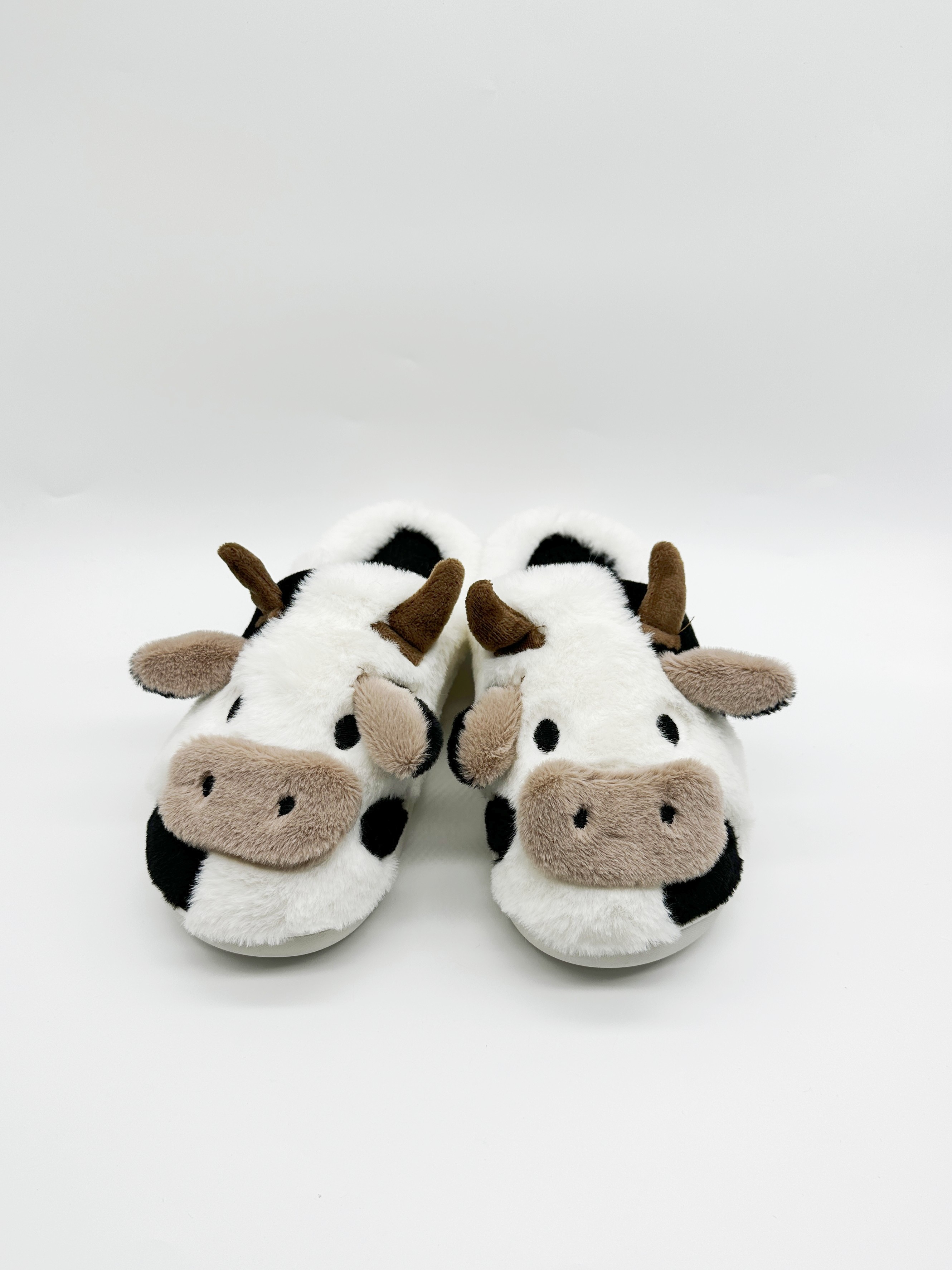 mens casual cartoon cow design warm furry plush lining slip on slides comfortable soft sole non slip open back house slippers for indoor details 5