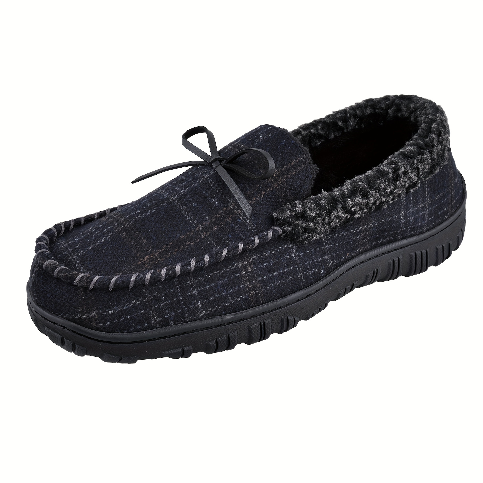 mens casual moccasin loafer slippers breathable lightweight slip on shoes with fuzzy lining for indoor walking details 0