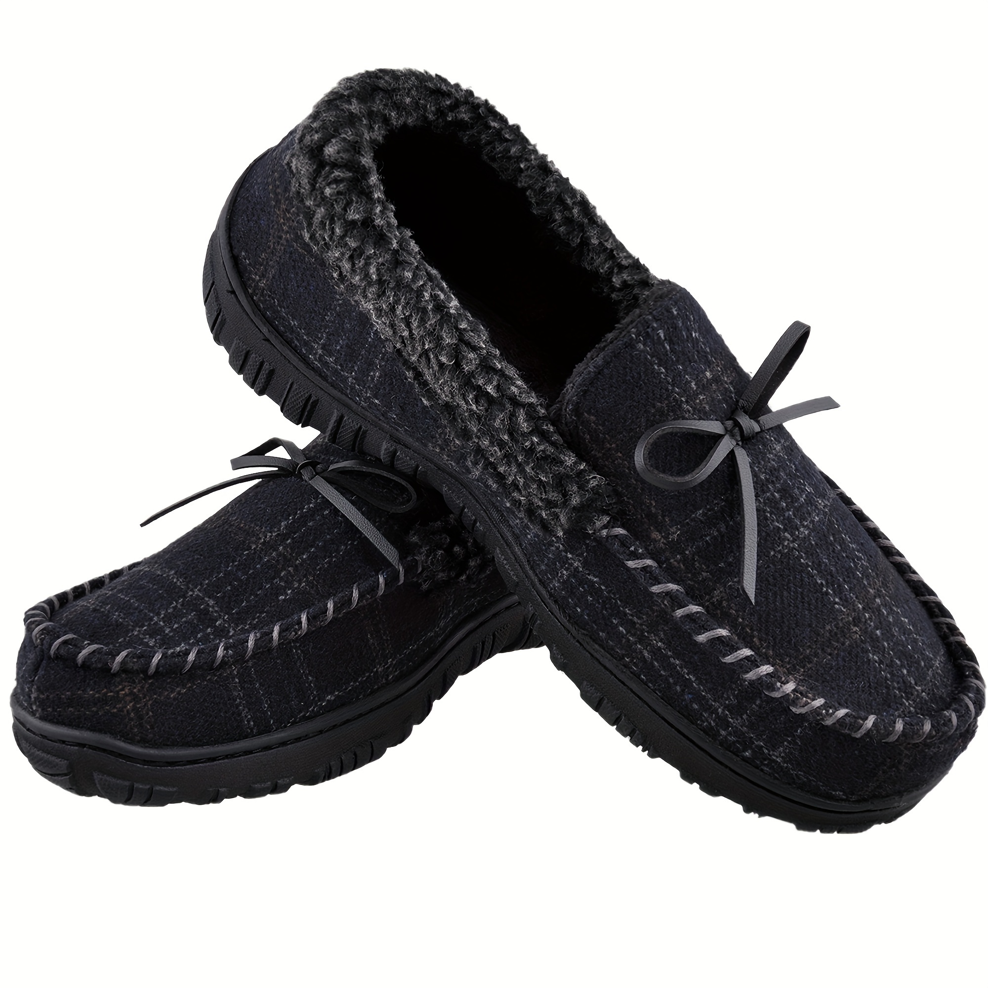 mens casual moccasin loafer slippers breathable lightweight slip on shoes with fuzzy lining for indoor walking details 1