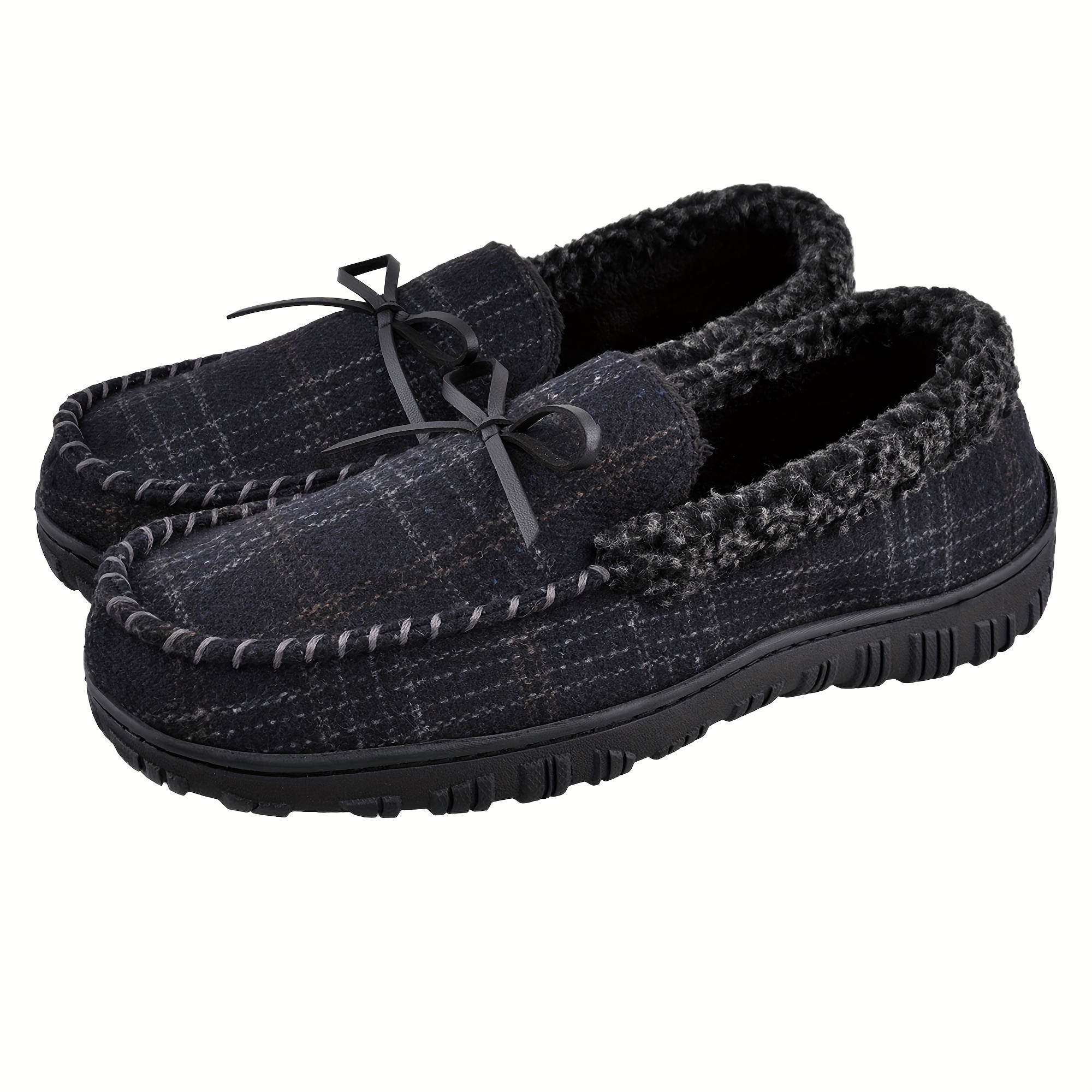 mens casual moccasin loafer slippers breathable lightweight slip on shoes with fuzzy lining for indoor walking details 4