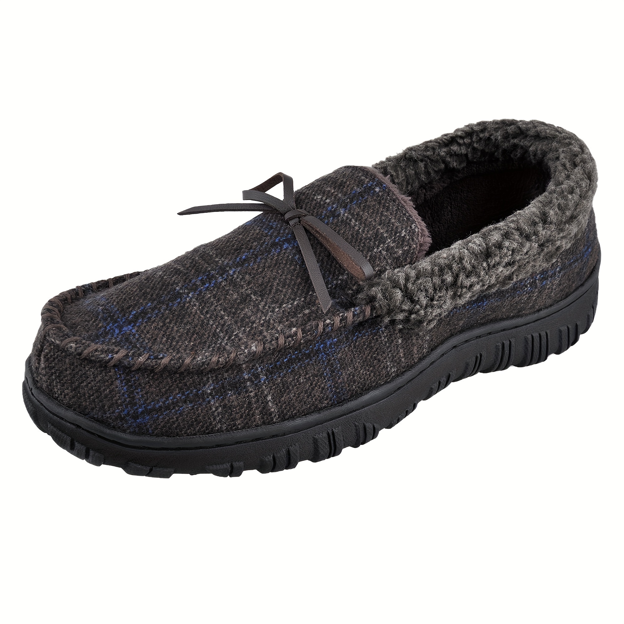 mens casual moccasin loafer slippers breathable lightweight slip on shoes with fuzzy lining for indoor walking details 6