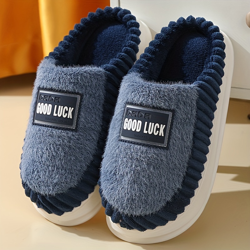 good luck home slippers soft plush cozy house slippers anti skid slip on shoes indoor for men winter shoes details 0