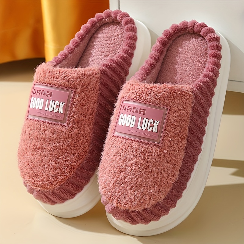 good luck home slippers soft plush cozy house slippers anti skid slip on shoes indoor for men winter shoes details 1