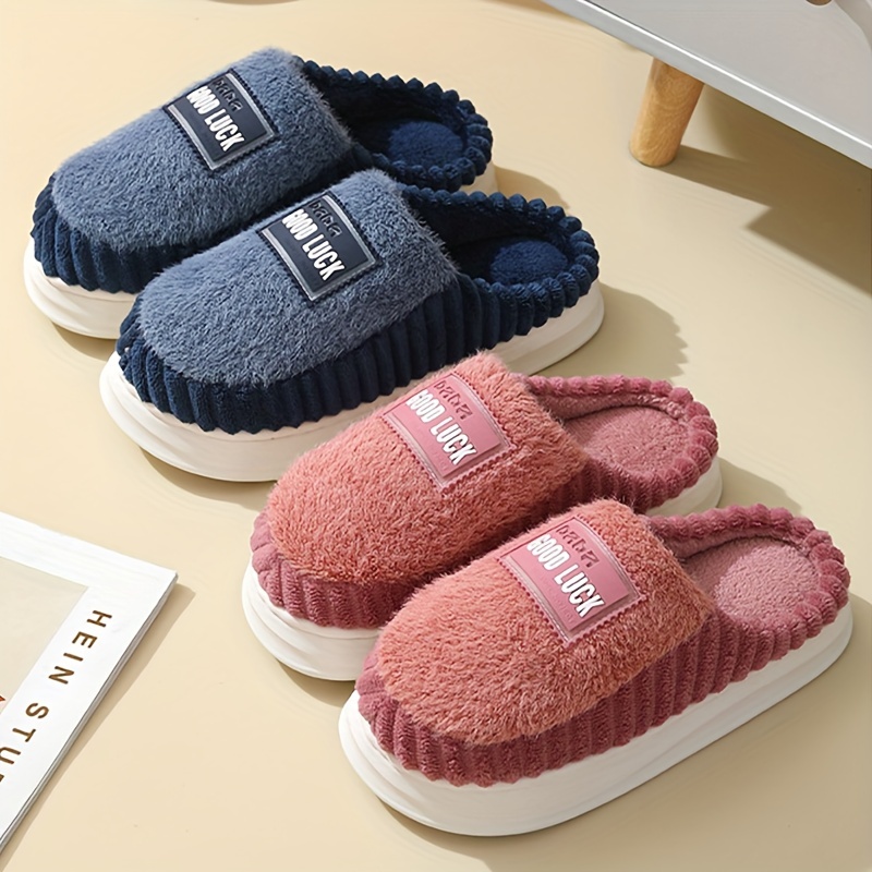 good luck home slippers soft plush cozy house slippers anti skid slip on shoes indoor for men winter shoes details 9