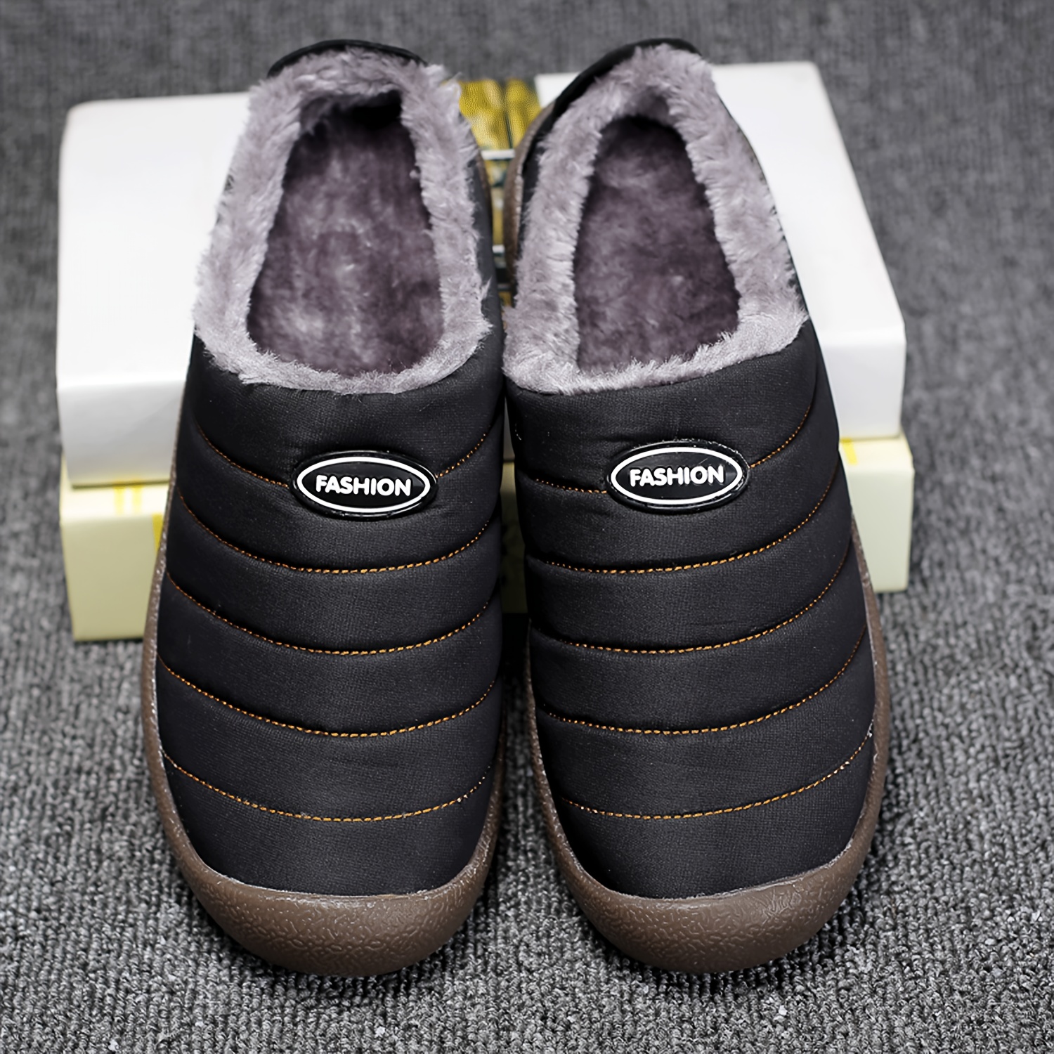 mens soft plush cozy house slippers waterproof anti skid slip on shoes with fuzzy lining for indoor walking autumn and winter details 15