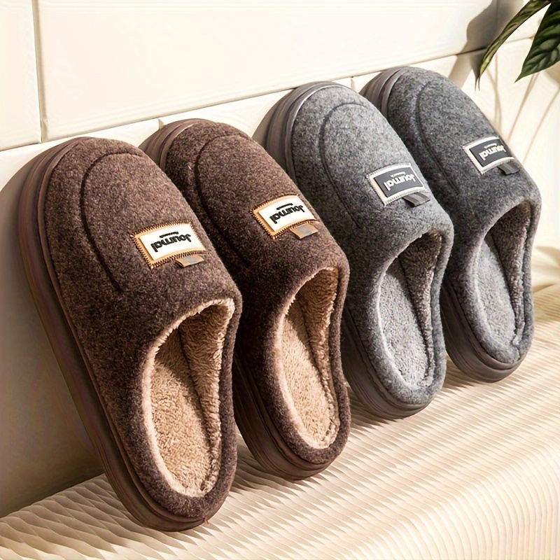 mens soft plush cozy house slippers lightweight breathable anti skid slip on shoes with fuzzy lining for indoor walking autumn and winter details 1