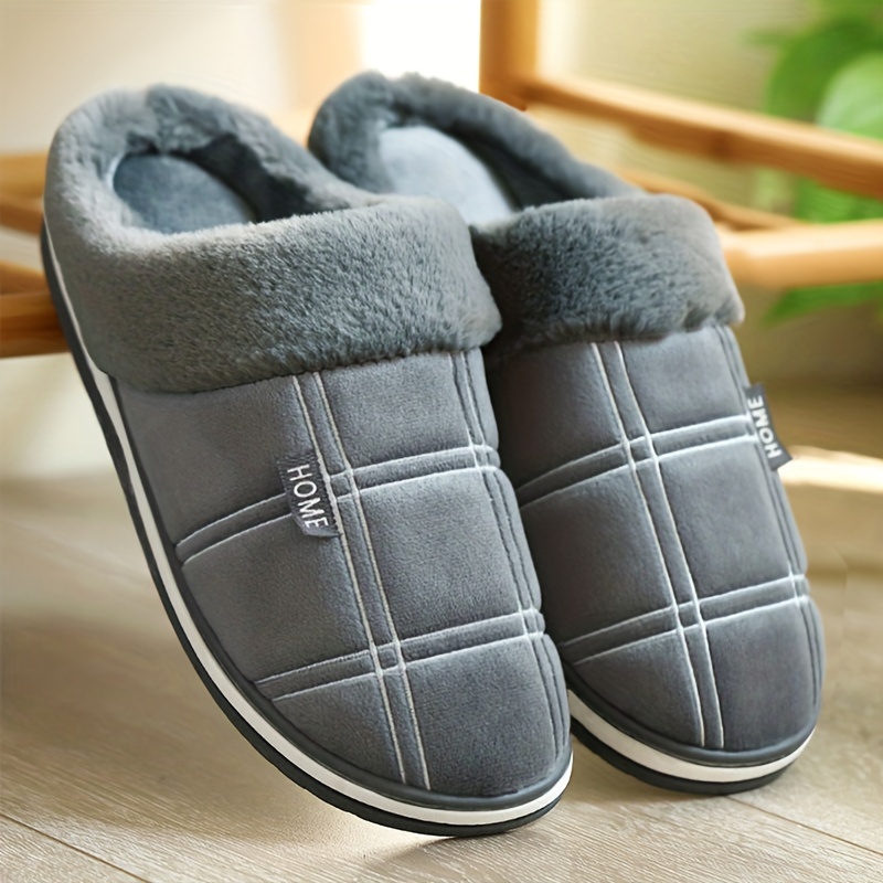 mens warm plush comfortable slippers fuzzy comfy non slip slides casual sandals for indoor bedroom winter details 3