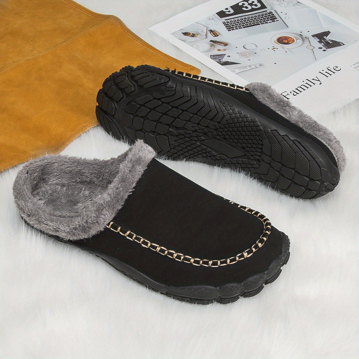 mens casual warm keeping slip on household slippers with assorted colors details 1