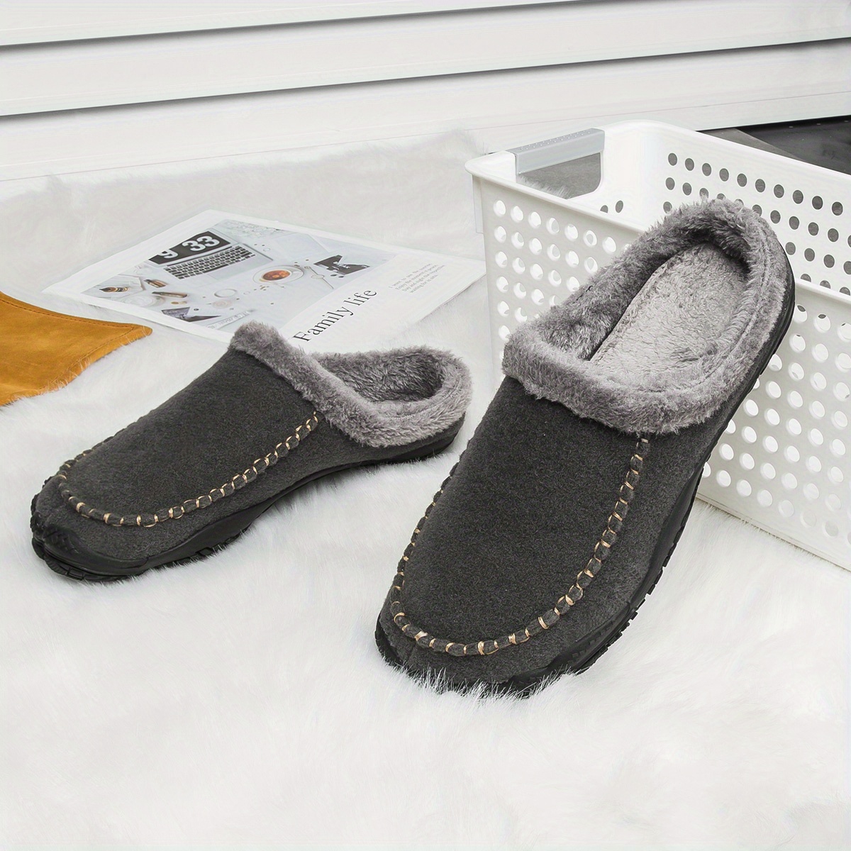 mens casual warm keeping slip on household slippers with assorted colors details 9