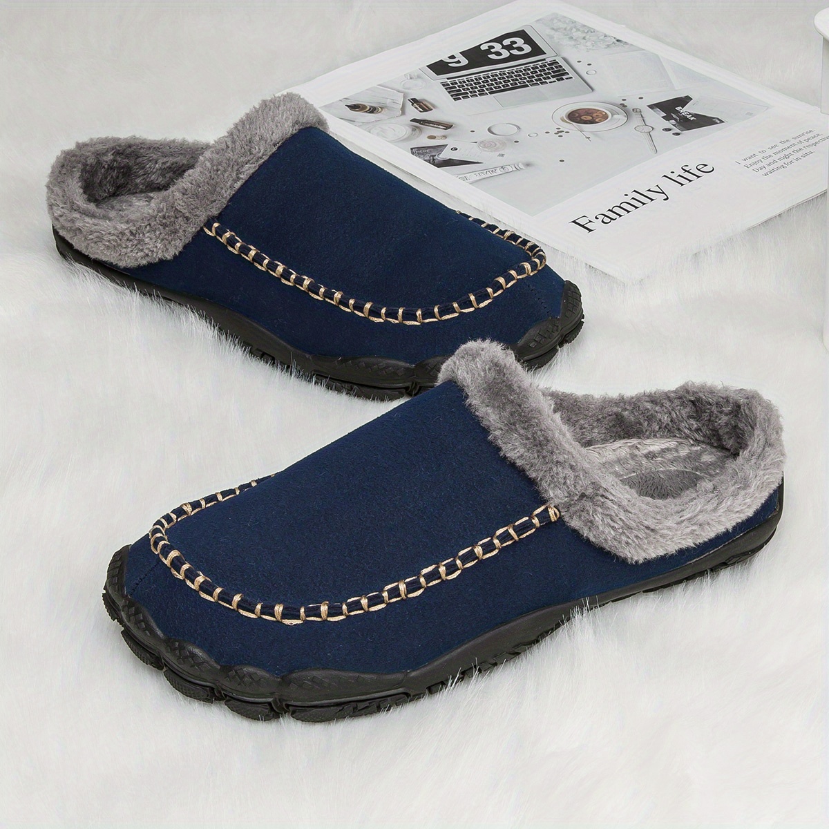 mens casual warm keeping slip on household slippers with assorted colors details 15