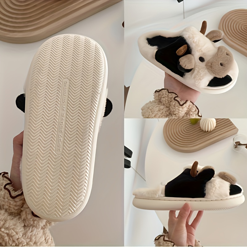 mens fashion plush milk cow slippers funny animal home slipper house shoes for indoor walking autumn and winter details 2