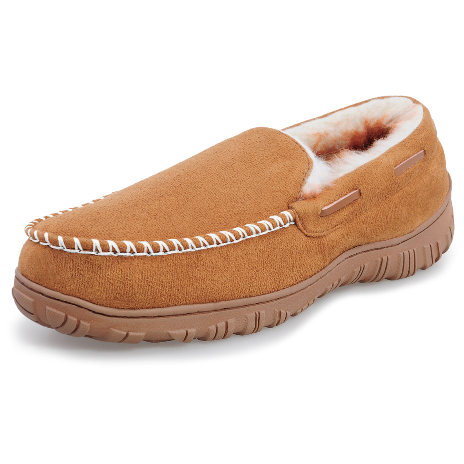 mens plush moccasins warm memory foam slippers felted plush lined slip on indoor outdoor house shoes for winter details 0