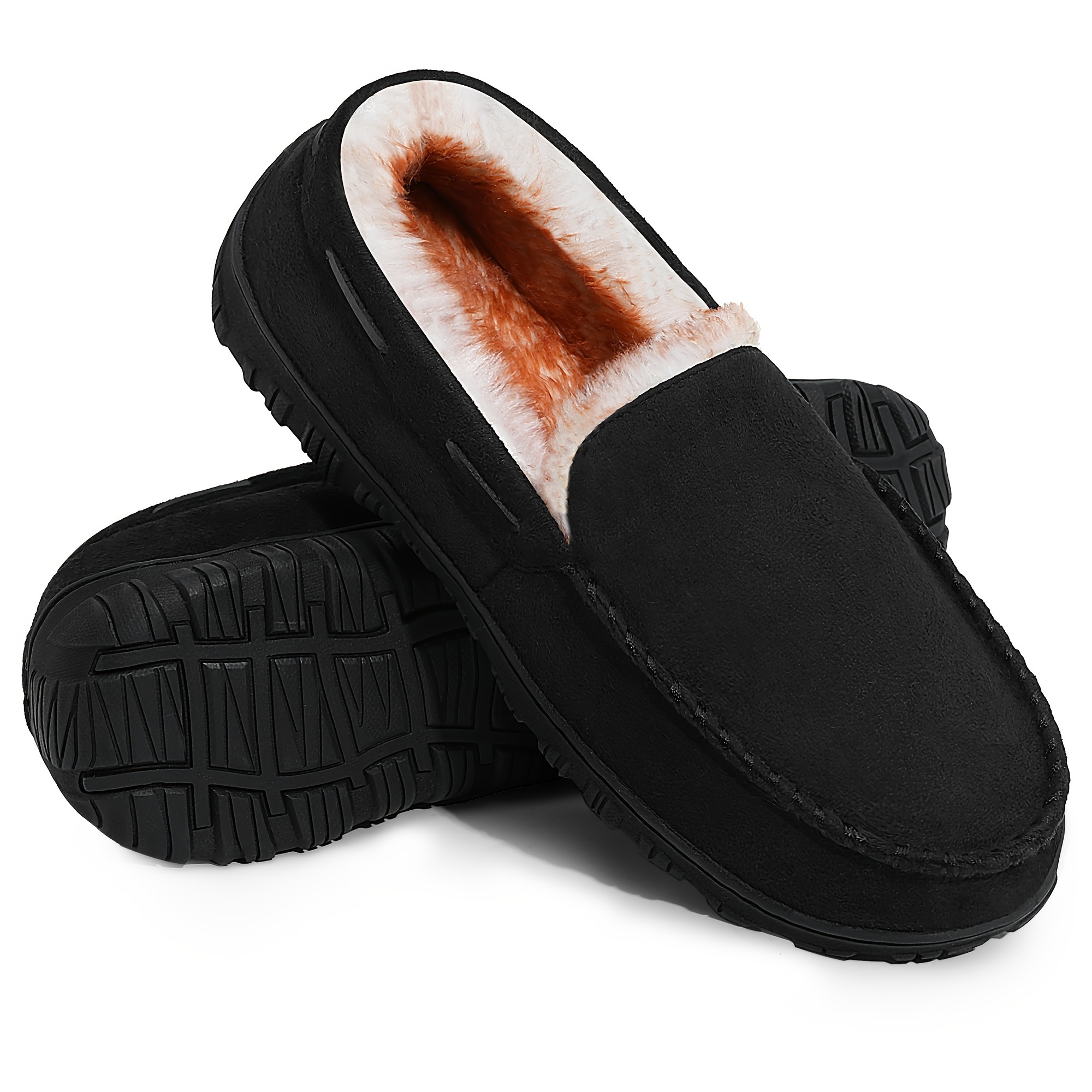 mens plush moccasins warm memory foam slippers felted plush lined slip on indoor outdoor house shoes for winter details 3