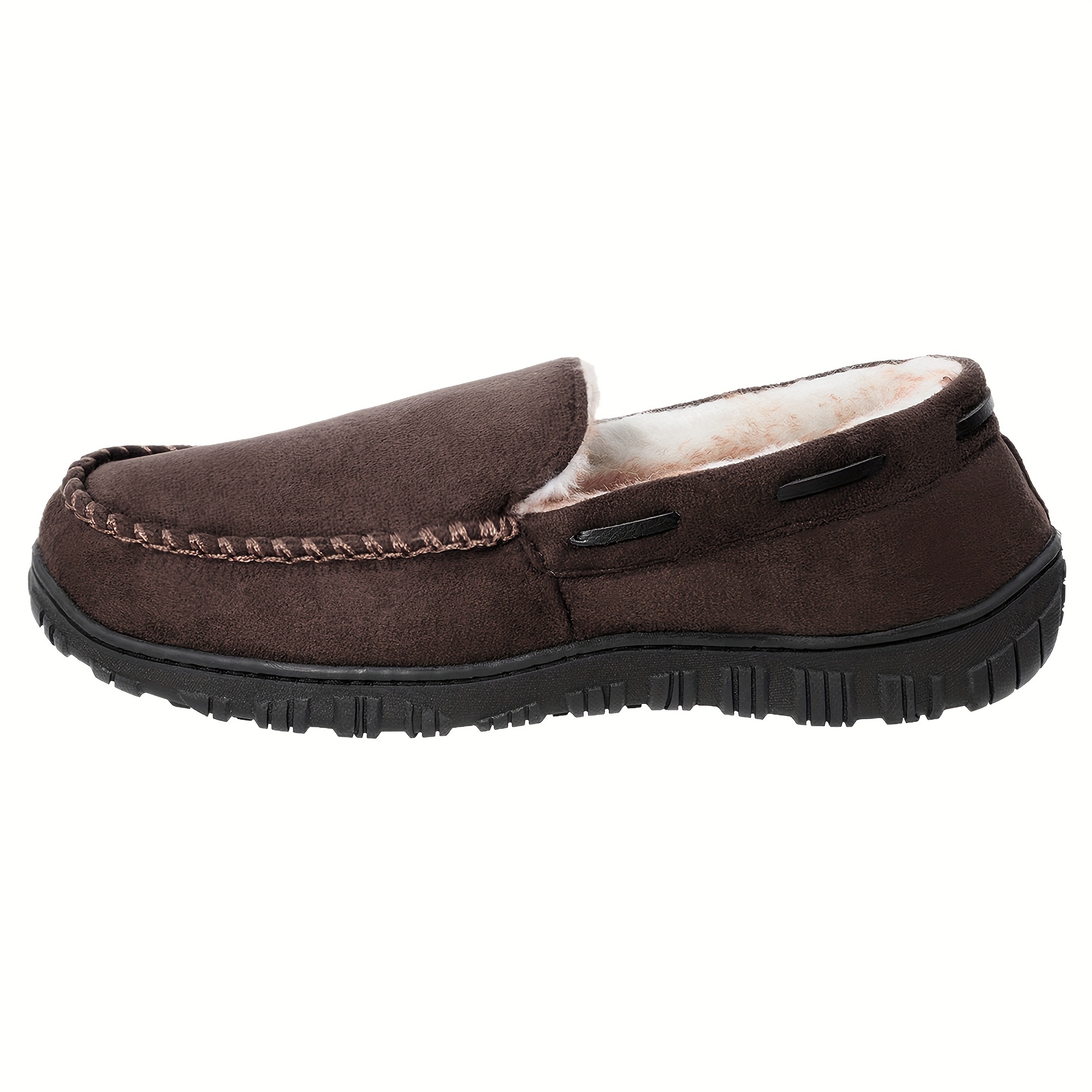 mens plush moccasins warm memory foam slippers felted plush lined slip on indoor outdoor house shoes for winter details 7