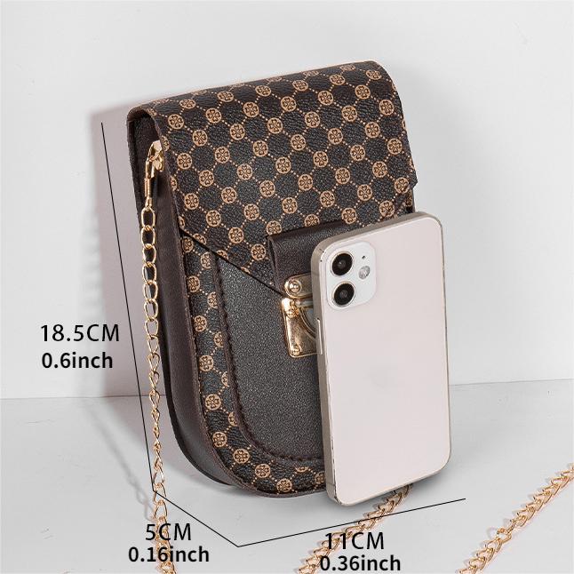 geometric pattern phone bag womens fashion flap chain shoulder bag stylish faux leather crossbody bag details 0