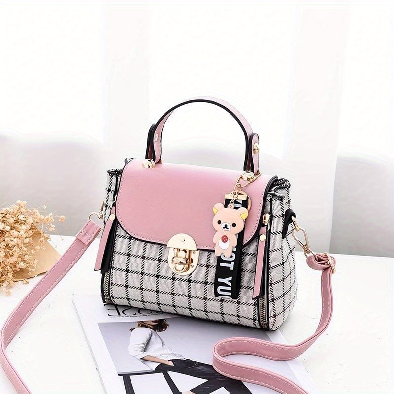 plaid pattern colorblock shoulder bag classic satchel bag womens all match flap bag details 4