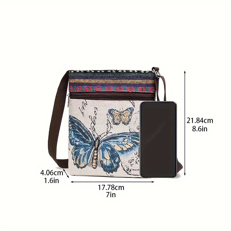 ethnic style canvas crossbody bag animal embroidery square purse womens phone bag for work travel details 1