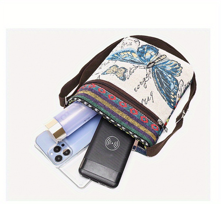 ethnic style canvas crossbody bag animal embroidery square purse womens phone bag for work travel details 2