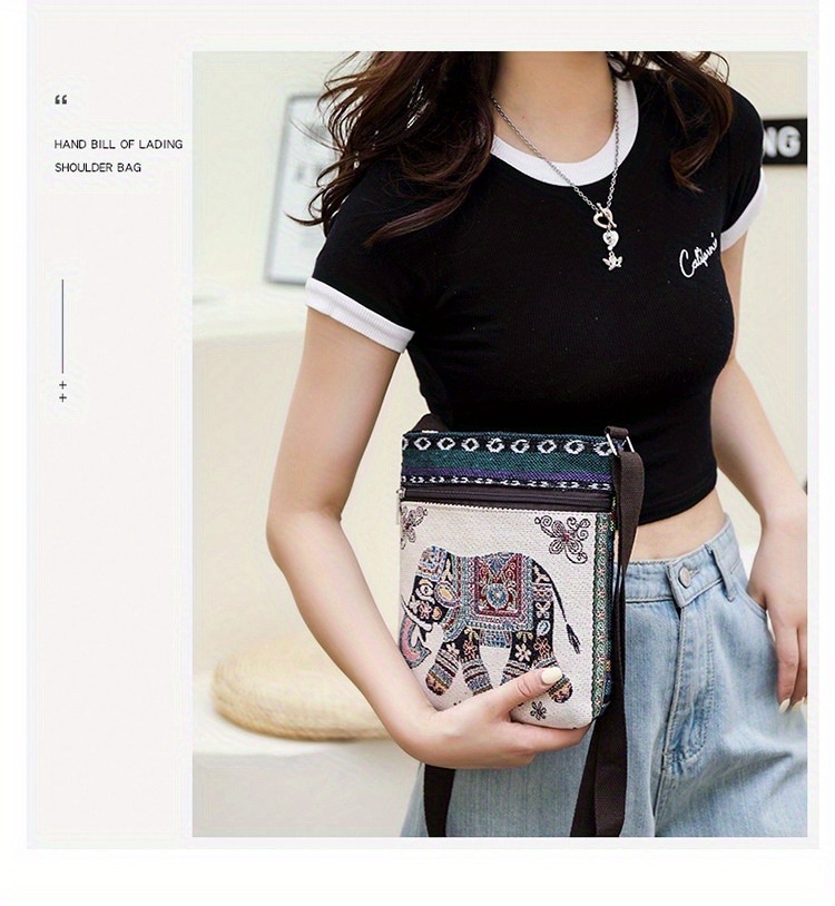 ethnic style canvas crossbody bag animal embroidery square purse womens phone bag for work travel details 11