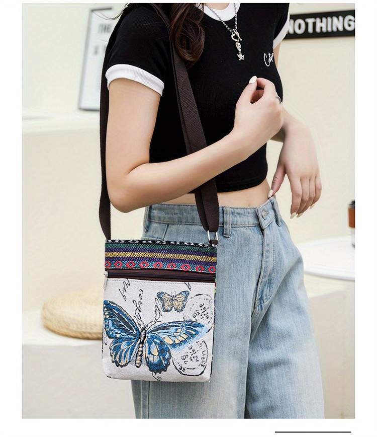 ethnic style canvas crossbody bag animal embroidery square purse womens phone bag for work travel details 12