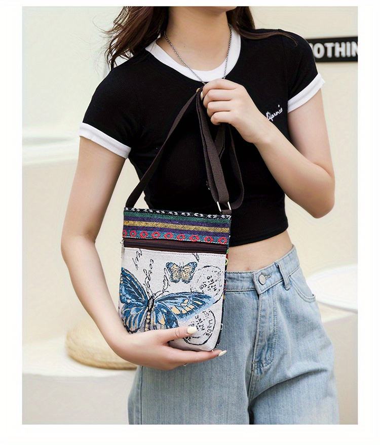 ethnic style canvas crossbody bag animal embroidery square purse womens phone bag for work travel details 14